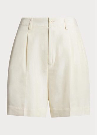 Weiße Ralph Lauren Tracy Plissee-Shorts aus Shantung-Seide für Damen