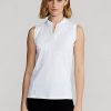 Weiße ärmellose Poloshirts mit Viertelreißverschluss von Ralph Lauren für Damen Weiße ärmellose Poloshirts mit Viertelreißverschluss von Ralph Lauren für Damen