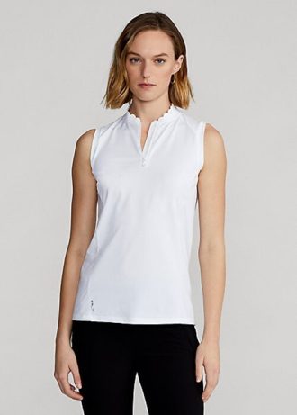 Weiße ärmellose Poloshirts mit Viertelreißverschluss von Ralph Lauren für Damen
