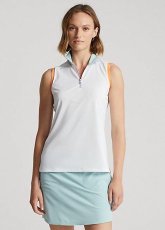 Weiße ärmellose Poloshirts mit Viertelreißverschluss von Ralph Lauren für Damen