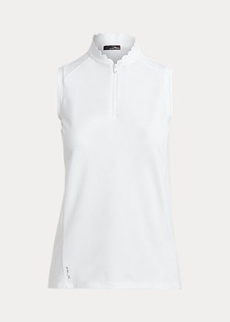 Weiße ärmellose Poloshirts mit Viertelreißverschluss von Ralph Lauren für Damen