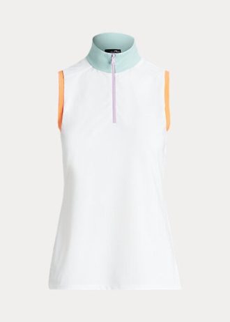 Weiße ärmellose Poloshirts mit Viertelreißverschluss von Ralph Lauren für Damen