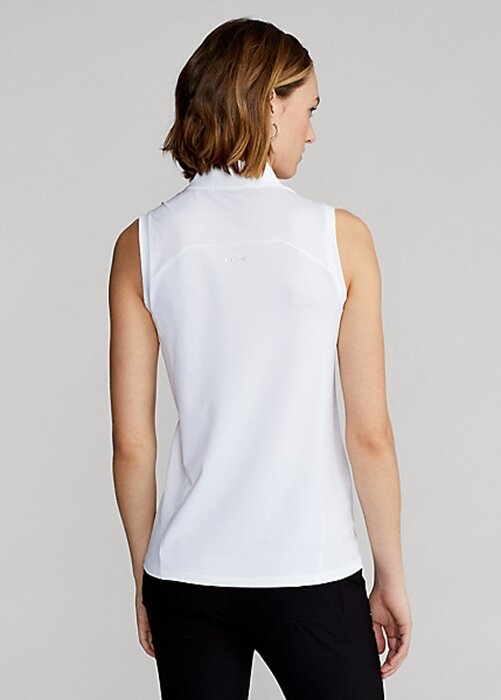 Weiße ärmellose Poloshirts mit Viertelreißverschluss von Ralph Lauren für Damen Weiße ärmellose Poloshirts mit Viertelreißverschluss von Ralph Lauren für Damen