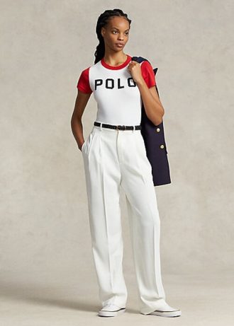 Weiße Satinhose mit geradem Bein von Ralph Lauren für Damen