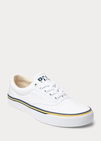 Weiße Sneakers aus Baumwollcanvas mit Ralph Lauren-Logo für Damen Weiße Sneakers aus Baumwollcanvas mit Ralph Lauren-Logo für Damen