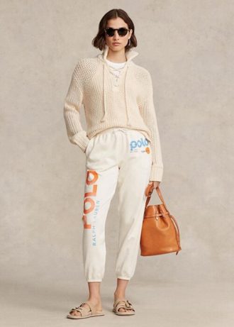 Weiße Trainingshose mit Logo und Wellengrafik von Ralph Lauren für Damen