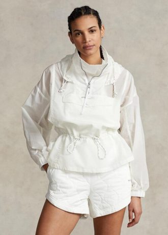 Weiße, verstaubare, durchscheinende Ripstop-Windjacke von Ralph Lauren für Damen