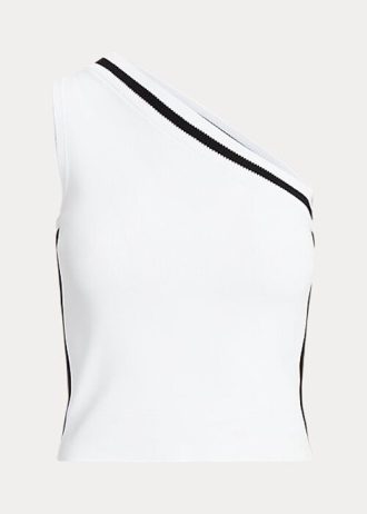 Weiße, zweifarbige, kurze Pullover mit One-Shoulder-Ausschnitt von Ralph Lauren für Damen