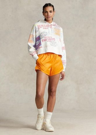 Weißer Oversize-Fleece-Hoodie mit Ralph Lauren-Logografik für Damen