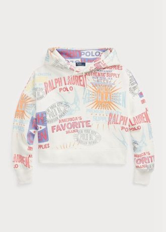 Weißer Oversize-Fleece-Hoodie mit Ralph Lauren-Logografik für Damen