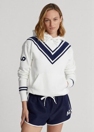 Weißer Ralph Lauren Australian Open Cricket Fleece-Hoodie für Damen