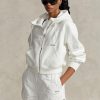 Weißer Ralph Lauren Fleece-Hoodie mit durchgehendem Reißverschluss und Dolman-Ärmeln für Damen Weißer Ralph Lauren Fleece-Hoodie mit durchgehendem Reißverschluss und Dolman-Ärmeln für Damen