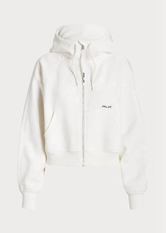 Weißer Ralph Lauren Fleece-Hoodie mit durchgehendem Reißverschluss und Dolman-Ärmeln für Damen