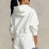 Weißer Ralph Lauren Fleece-Hoodie mit durchgehendem Reißverschluss und Dolman-Ärmeln für Damen Weißer Ralph Lauren Fleece-Hoodie mit durchgehendem Reißverschluss und Dolman-Ärmeln für Damen