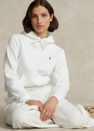Weißer Ralph Lauren Shrunken Fit Fleece-Hoodie für Damen Weißer Ralph Lauren Shrunken Fit Fleece-Hoodie für Damen