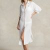 Weißes, durchscheinendes Baumwoll-Leinen-Kleid von Ralph Lauren für Damen Weißes, durchscheinendes Baumwoll-Leinen-Kleid von Ralph Lauren für Damen