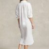 Weißes, durchscheinendes Baumwoll-Leinen-Kleid von Ralph Lauren für Damen Weißes, durchscheinendes Baumwoll-Leinen-Kleid von Ralph Lauren für Damen