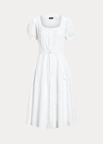 Weißes Leinenkleid mit Ösenstickerei für Damen von Ralph Lauren