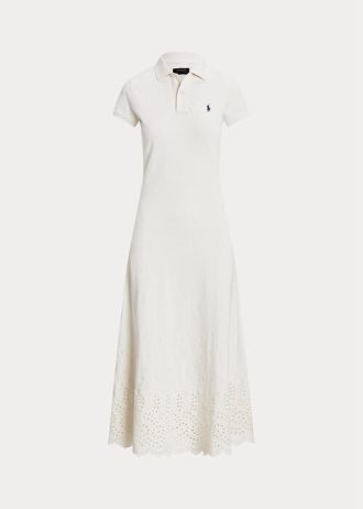 Weißes Ralph Lauren-Kleid aus Stretch-Baumwollnetz mit Ösen für Damen