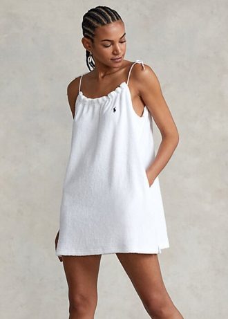 Weißes Ralph Lauren Terry-Kleid mit Schulterschnürung für Damen