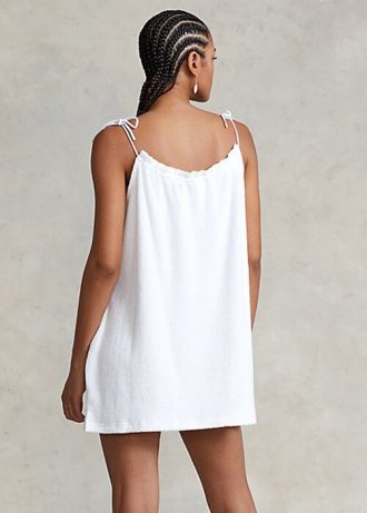 Weißes Ralph Lauren Terry-Kleid mit Schulterschnürung für Damen